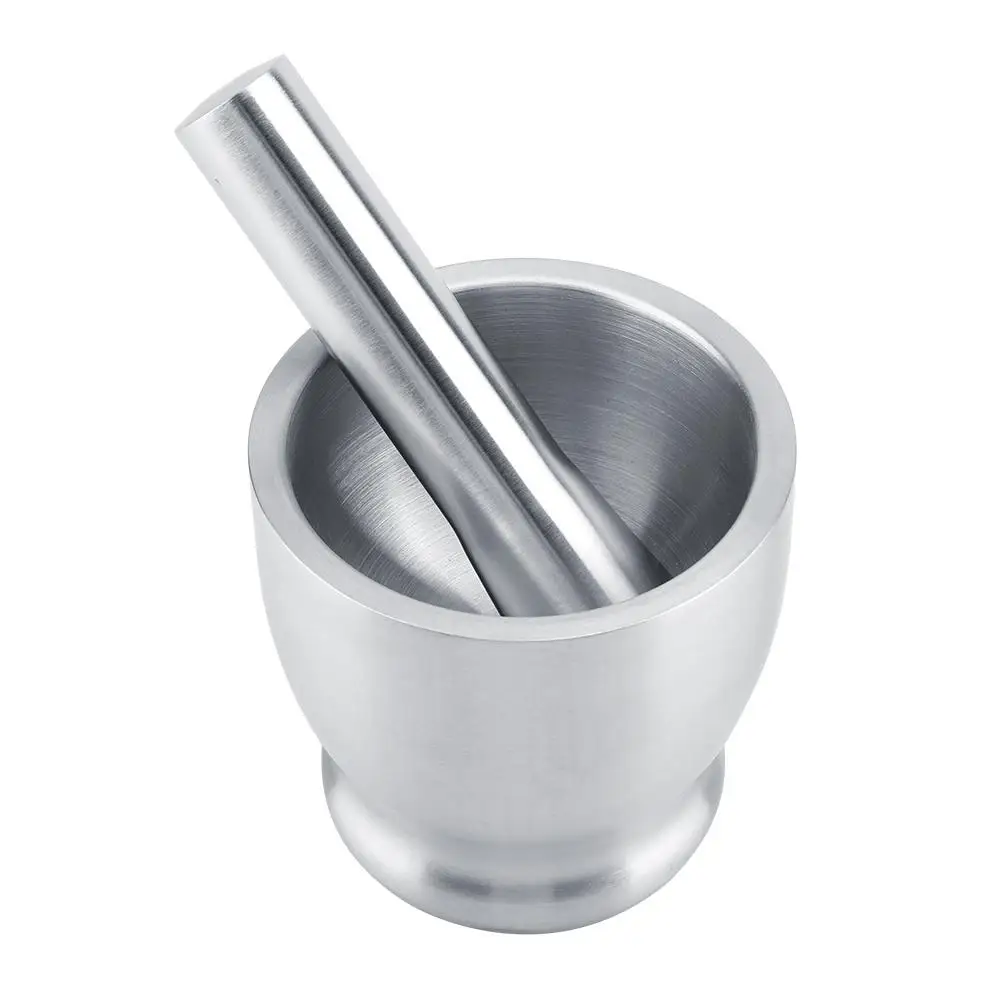 Brushed Stainless Steel Mortar and Pestle Spice Grinder Molcajete Hand