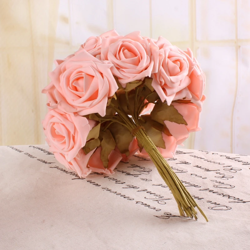 

10Heads 7CM Colorful Artificial PE Foam Rose Flowers Bride Bouquet Home Wedding Decor Scrapbooking DIY Valentine's Party Supplie