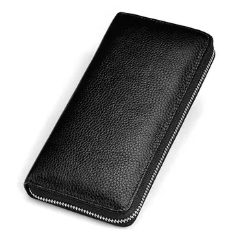 

2019 Genuine Leather Men Clutch Wallet Brand Male Card Holder Long Zipper Around Travel Purse With Passport Holder Phone Pocket