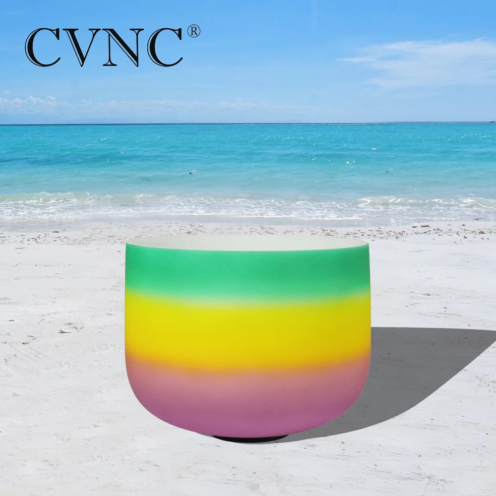 

CVNC 6" Note F Heart Chakra Rainbow Bowl Colored Frosted Quartz Crystal Singing Bowl