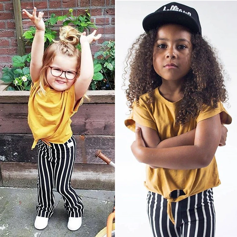 Fashion Toddler Kids Girls Loose Yellow T shirt Tops+ Black And White  Striped Pants Set Summer Outfits Clothes|Clothing Sets| - AliExpress