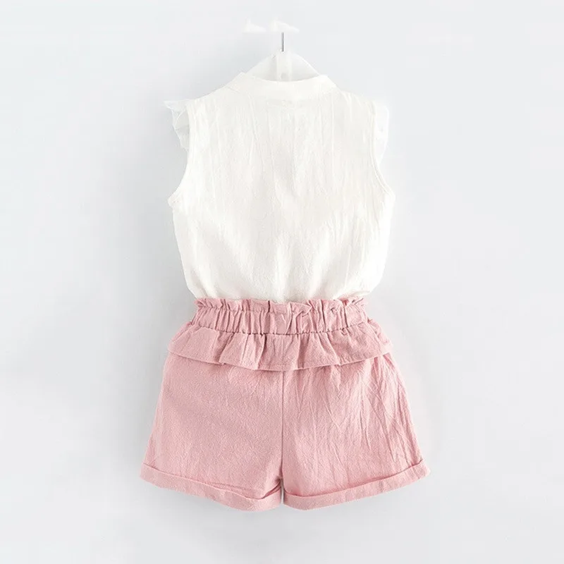 Girls Suits Summer Style Kids Beautiful Floral Flower Sleeve Children O-neck Clothing Shorts Suit 2Pcs Kids Clothes