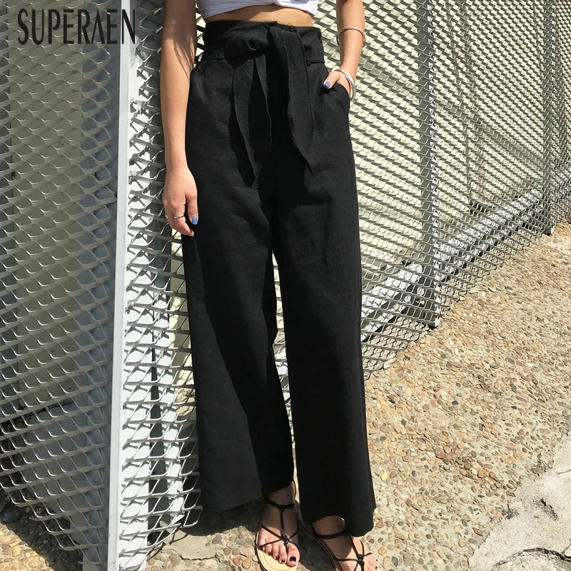 Pierna Superaen La Nuevas Black Sólido Mujer 20198 Las Casuales Estilo Primavera De Color Mujeres Algodón Largos Pantalones Ancha Coreano xRZqAWRfn