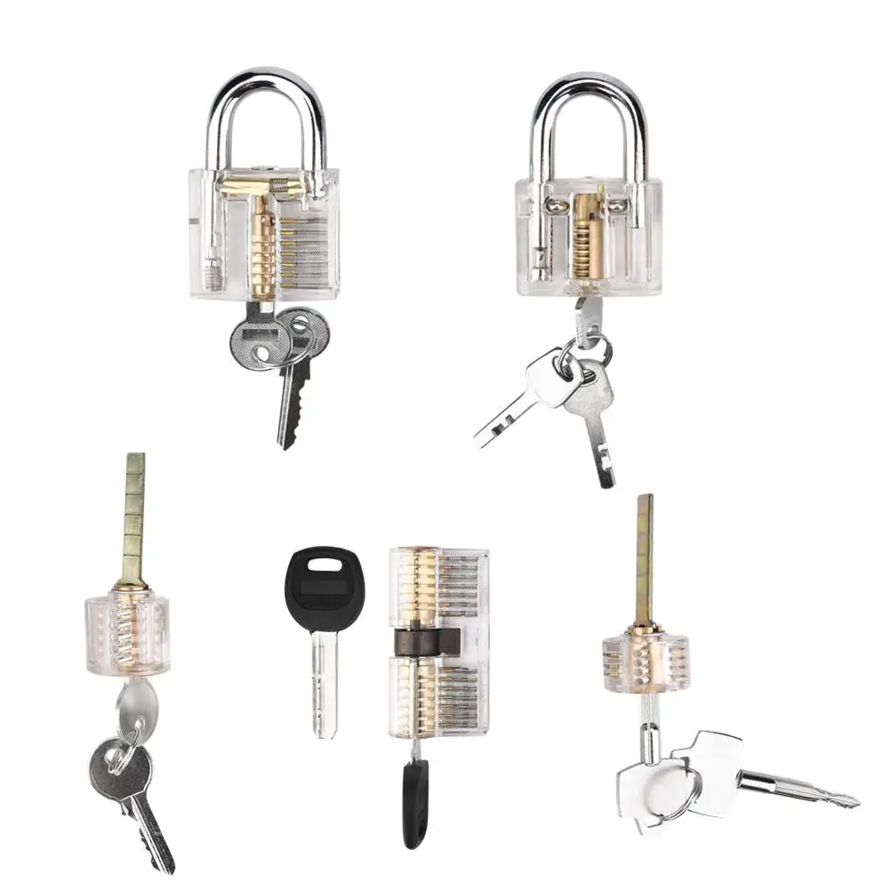 

5pcs Acrylic Multi Type Lock Transparent Padlock with Training Lock Practical Set