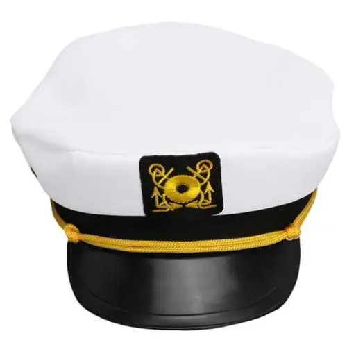 

New White Deluxe Captain Hat Sea Marine Adjustable Peaked Cap Sailor Military Fancy Dress Accessory Costume Fashion Hot