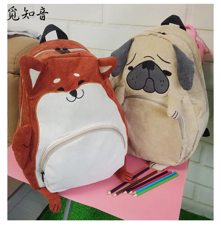 

Super Quality Japanese Cute Animal Pug Bag Original Cloth Backpack Of Junior High School Students Autumn Schoolbag Female Gift
