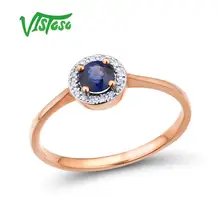 Anillos de oro VISTOSO para mujeres puro 14K 585 anillo de oro rosa diamante brillante redondo zafiro azul banda de boda de lujo joyería Fina(China)