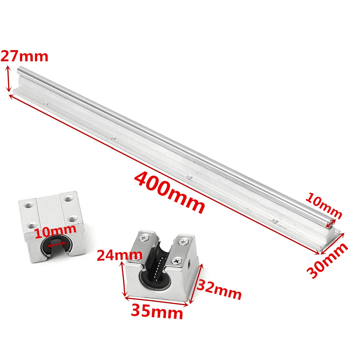 

SBR10 L400mm Axis Linear Track Rails Shaft With 2pcs SBR10UU Block Bearing Linear Guide Rail 2Aluminum Brackets