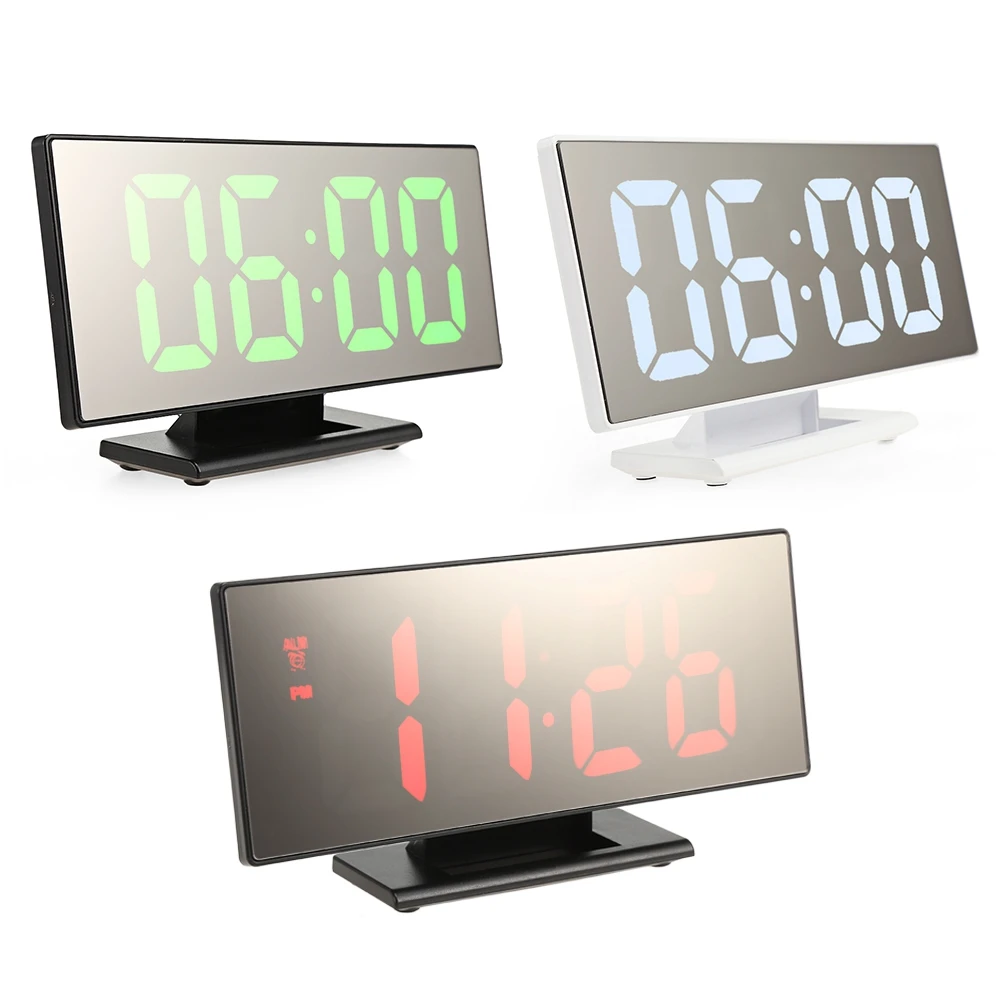 الرقمية مرآة سطح ساعة تنبيه مع شاشة LED كبيرة USB ميناء لغرفة النوم