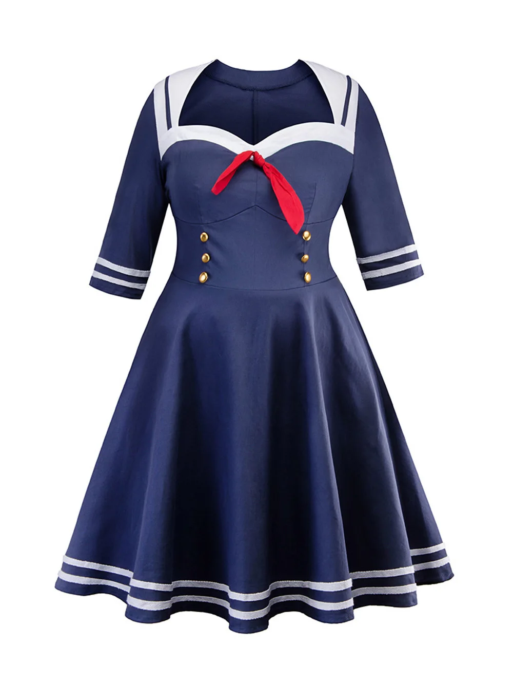 

Wipalo Women Plus Size 5XL Navy Style Vintage Dress Buttons A Line Knee Length Retro Party Dress Casual Spring Summer Vestidos
