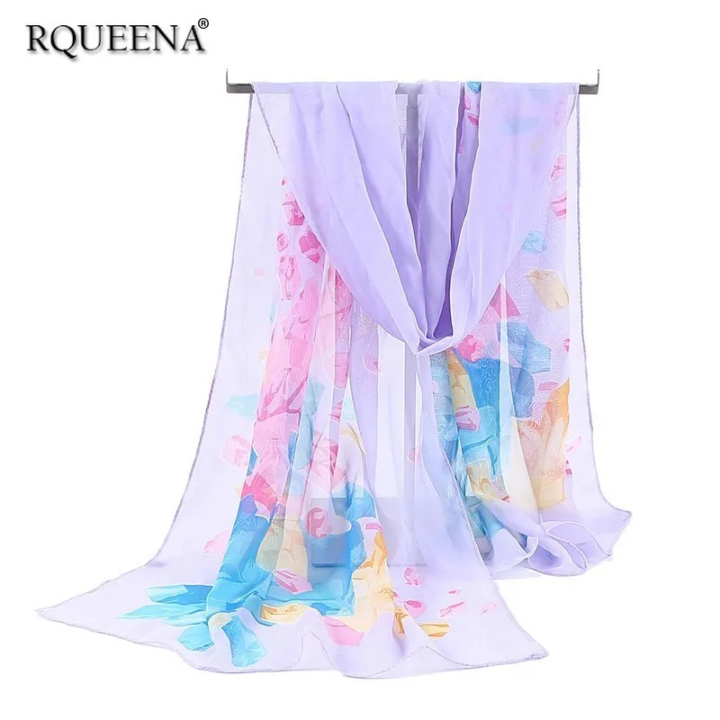

Rqueena Korean Style Women's Scarves And Shawl Long Women Chiffon Scarf Hijab Purple/Pink/Blue/Yellow Summer Beach Scarfs SV010