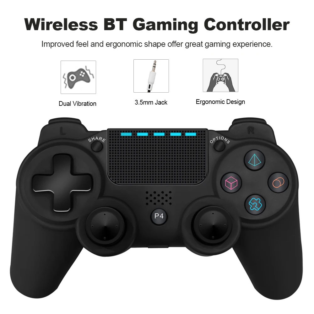 

Wireless Bluetooth Gaming Controller Gamepad Dual Vibration with 3.5mm Audio Jack Compatible for Playstation 4 PS4 DualShock 4