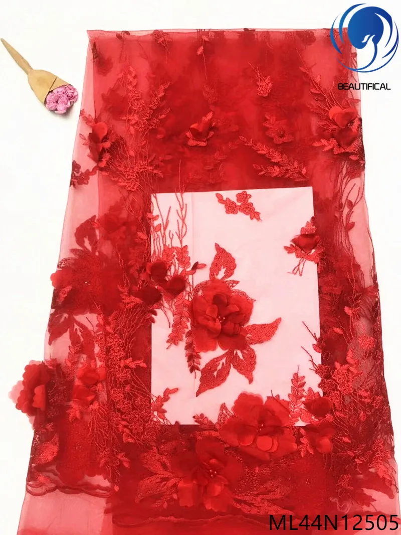 

BEAUTIFICAL red 3d handmade lace fabric 3d laces african fabrics 3d laces 2019 quality with beads lace materials 3d ML44N125