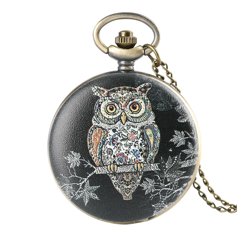 Relogio Feminino Mens Pocket Watch Owl Pattern Black Pocket Watch for Boy Arabic Digital Quartz Pocket Watch Analog Pendant