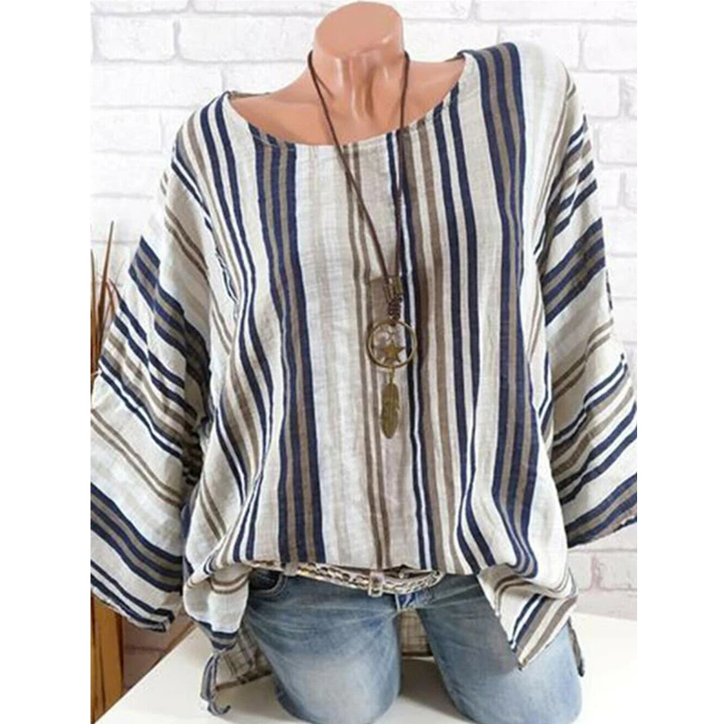 Женская блузка в полоску Boho с длинным рукавом мягкая Свободная для отдыха на