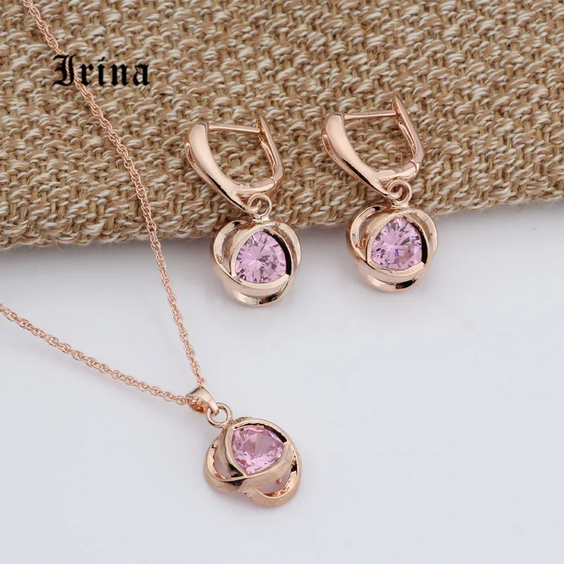 Irina Wedding Accessories Charming Fashion Jewelry Set Women Yellow Gold Color Chain Necklace Earrings Set Zircons Jewelry Sets - Image 3