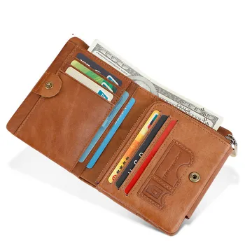 

Genuine Leather Wallet Men Coin Purse Wallets S699-40 Vintage Trifold Zip Pocket Cowhide Mens Rfid Design Men's Male Walet