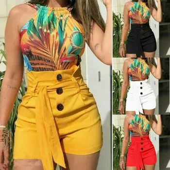 

2019 New Fashion Women Sexy Casural Button Fly Shorts Bow High Waist Slim Short Beach Style
