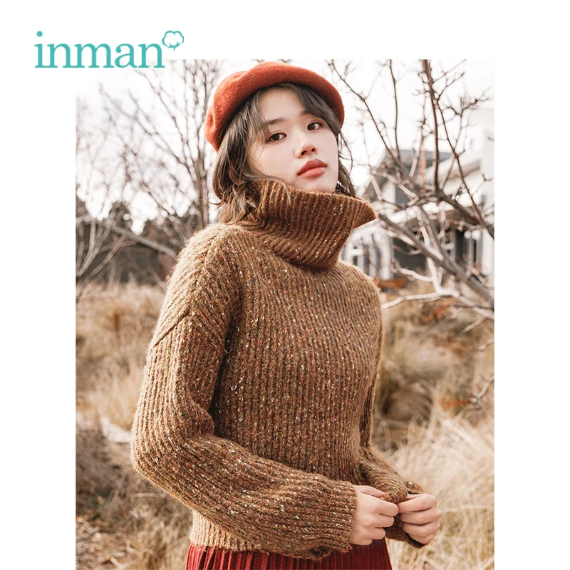 

INMAN Winter New Arrival Female High Collar Warm Literary Retro Woman Pullover Sweater
