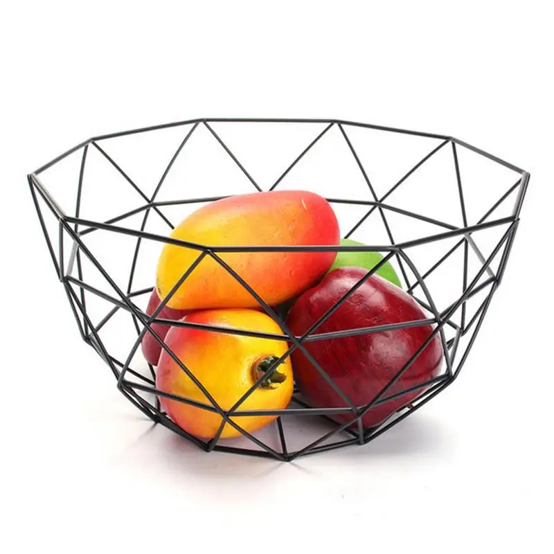 

Supples Creative Snacks Candy Desktop Bedroom Home Fruit Basket Decor European iron Hollow Black Storage