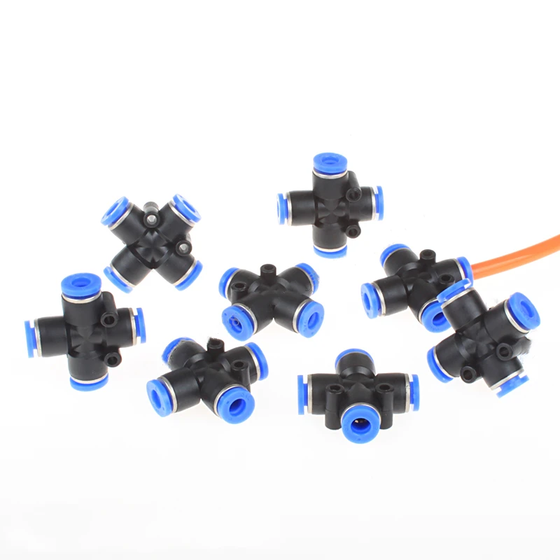 

4 Way Cross Shape Pneumatic Fitting 4mm 6mm 8mm 10mm 12mm OD Hose Tube Push In 4-Port Connector Quick Fitting