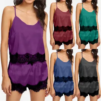 

Newly Women Summer Sexy Pajama Sets Spaghetti Strap Lace Sleepwear Nightwear Lingerie Nightdress Ladies Pajamas