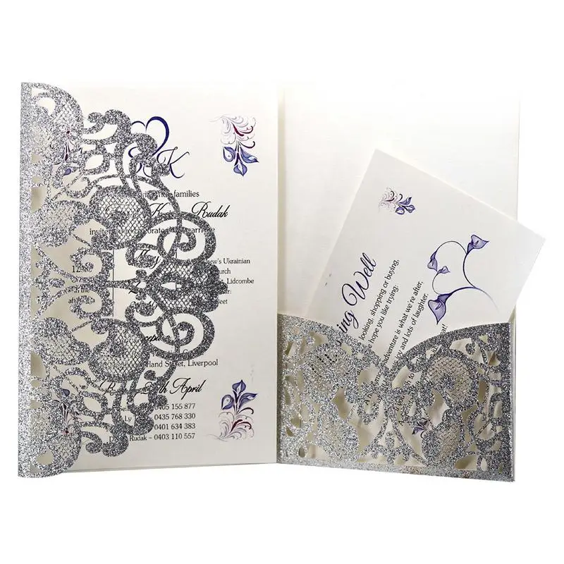  10PCS European Style Glitter Invitations Laser Cut Wedding Invitations Cards Festive Greeting Cards - 32986749743