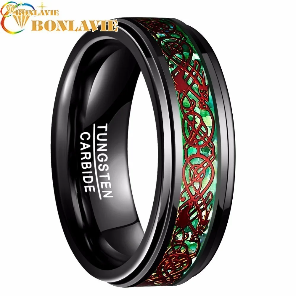 

2018 Trendy 8mm Tungsten Ring Men Bague Inlay Polished Finish Edge Engagement Wedding Band Fashion Jewelry Rings