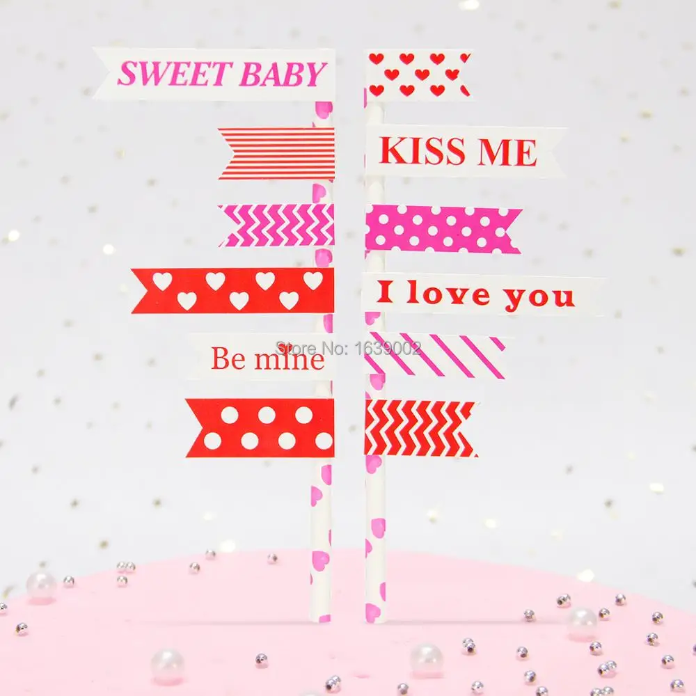 

2sets Sweet Baby Kiss Me Pretty Valentines Day Cake Topper Wedding Birthday Party Cake Decor Bridal Shower Supplie Free Shipping