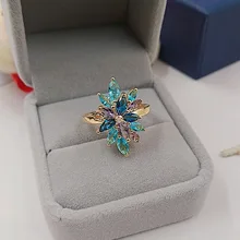 Роскошные вечерние кольца с разноцветными кристаллами и кубическим цирконием, женский большой цветок, металлическое кольцо с цирконием SZ 6-10