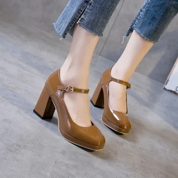 

Women high plaform pumps shoe Retro Mary-Jane Pumps round Toe High-Heel Chunky-Heel Pumps fashion ladies high heels casual shoes