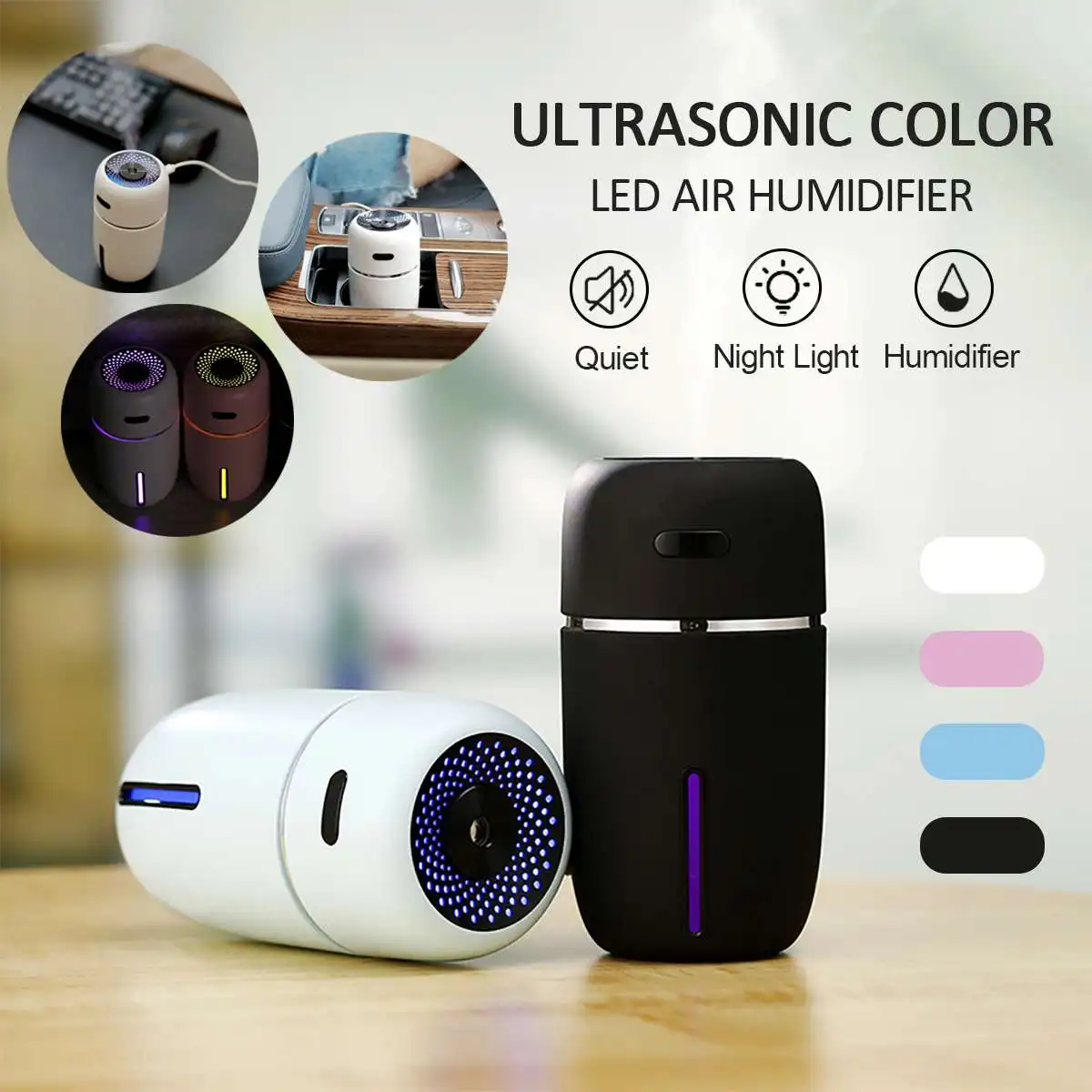 

2019 Mini USB Air Humidifier Aroma Diffuser With Changing LED Air Vaporizer Car Essential Oil Aromatherapy Diffuser White Black