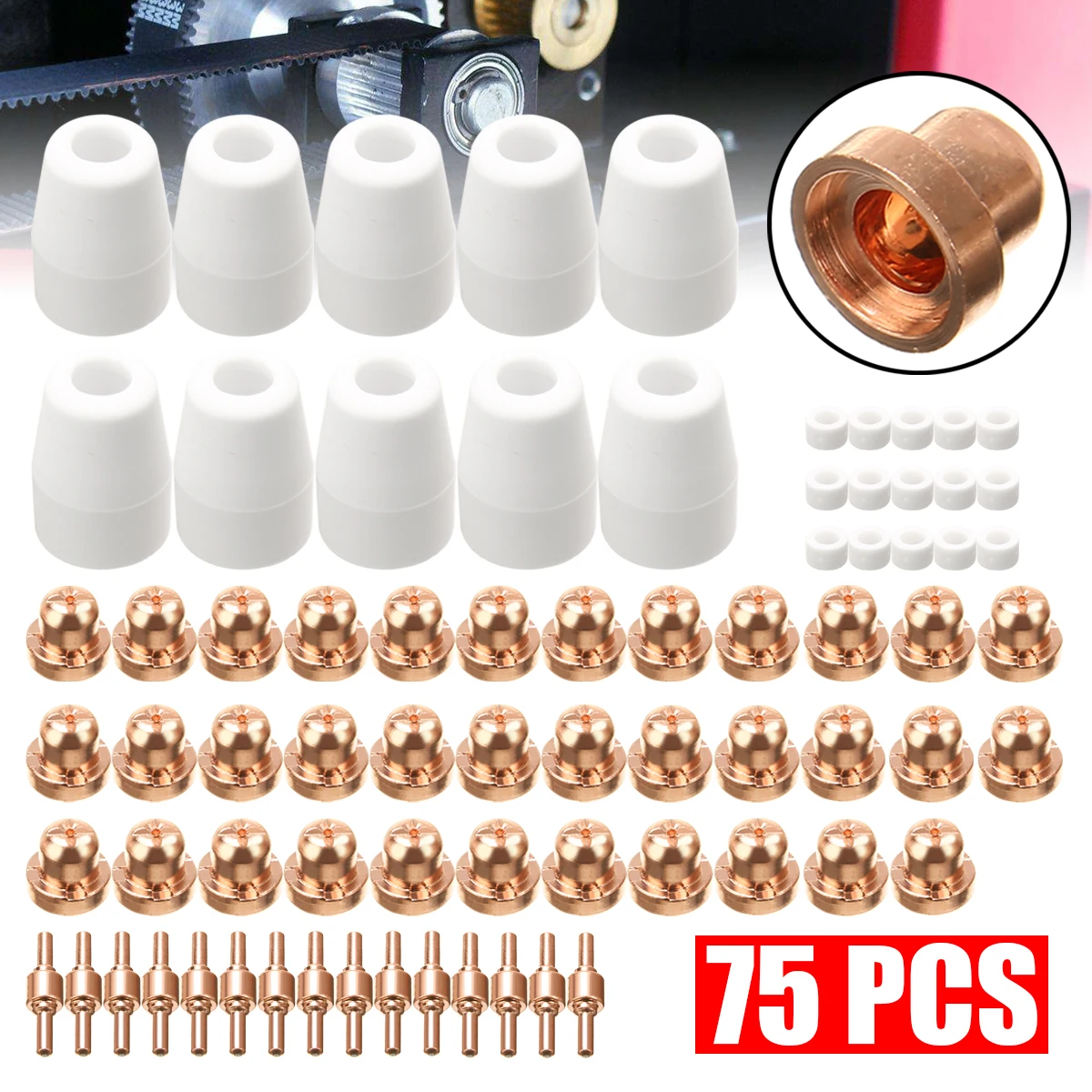 Mayitr 75pcs Red Copper Plasma Cutter Tip Electrodes & Nozzles Kit Consumable For PT-31 LG-40 Plasma Cutting Torch CUT40 CUT50