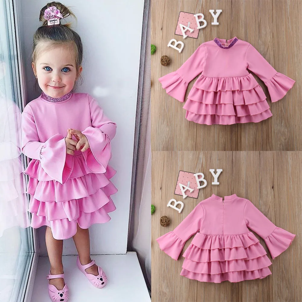 

2018 Kid Baby Girls Long Sleeves Baby Girl Dress Princess Ruffles Sequins Party Wedding Birthday Dress For Girl