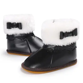 

Winter Plus Velvet Warm Baby Girl Booties Warm Soft Rubber Soled Snowfield Booties PU Leather Rubber Baby Shoes