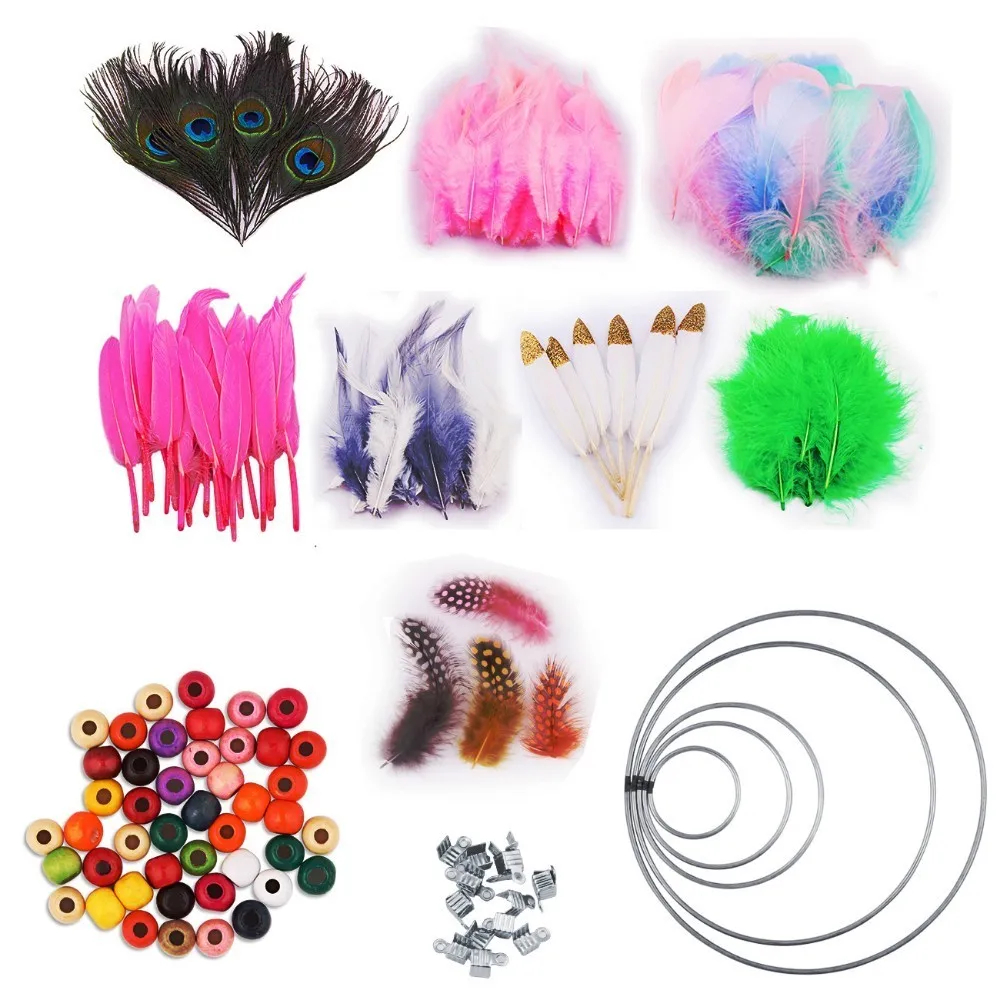 

DIY Feathers Dream Catcher Craft Kits with Loop Feathers Dangle Making Kit String & Colorful Beads Accessories jewelry tools