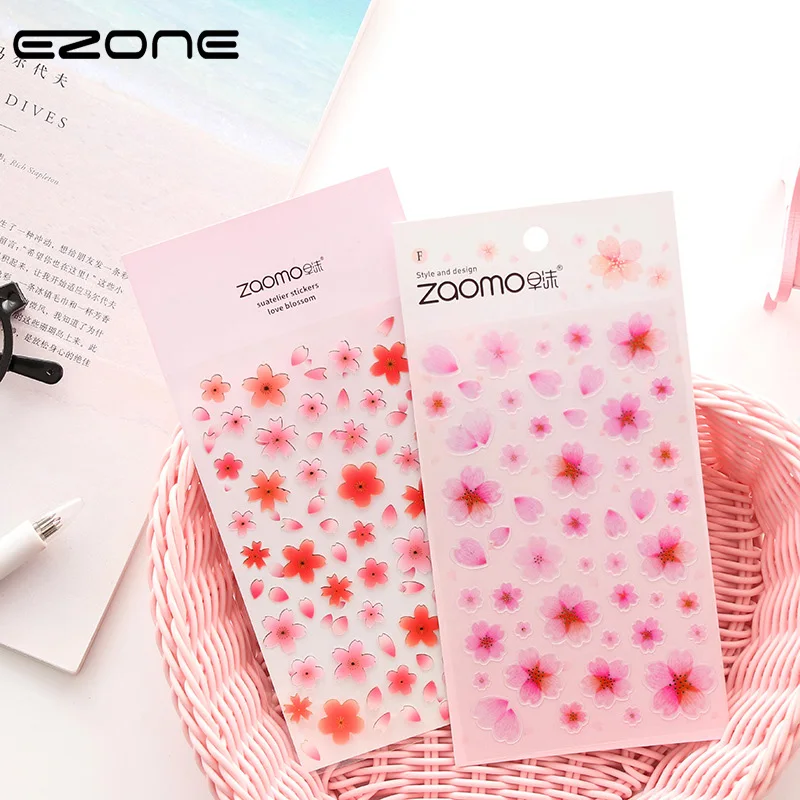 

EZONE Pink Flower Sticker For Children Scrapbook Album Decor Kawaii Sakura Circle Bear Letters Decor Papers School Office Supply