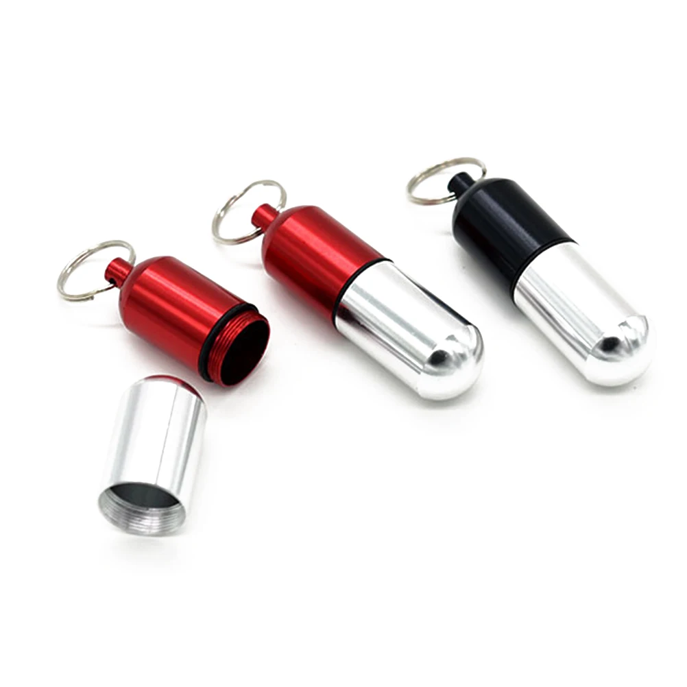 

Mini Waterproof Travel Portable Keychain Aluminum Alloy Pill Box Container Holder for Home Trip