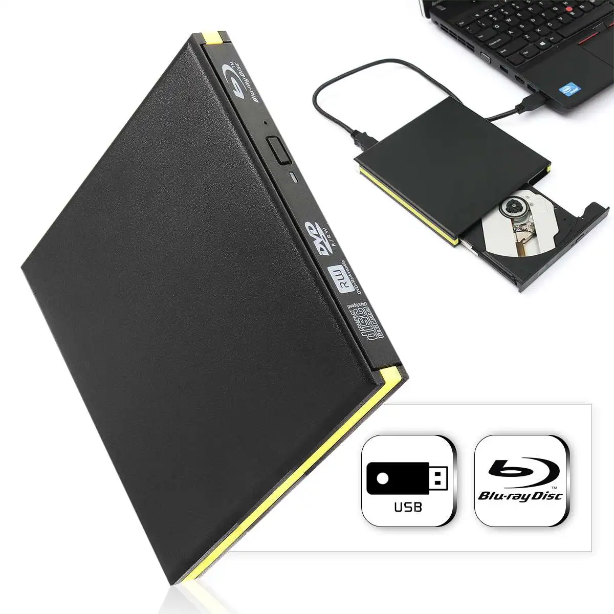 

USB 3.0 Blu-ray Burner Drive BD-RE External DVD Recorder Writer DVD+/-RW DVD-RAM 3D Player for Laptop