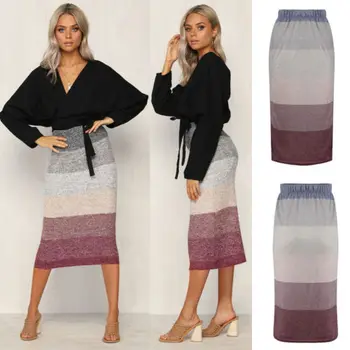 

UK Thick Warm Skirt Slim High Waist Stretch Long Maxi Women Pencil Skirt