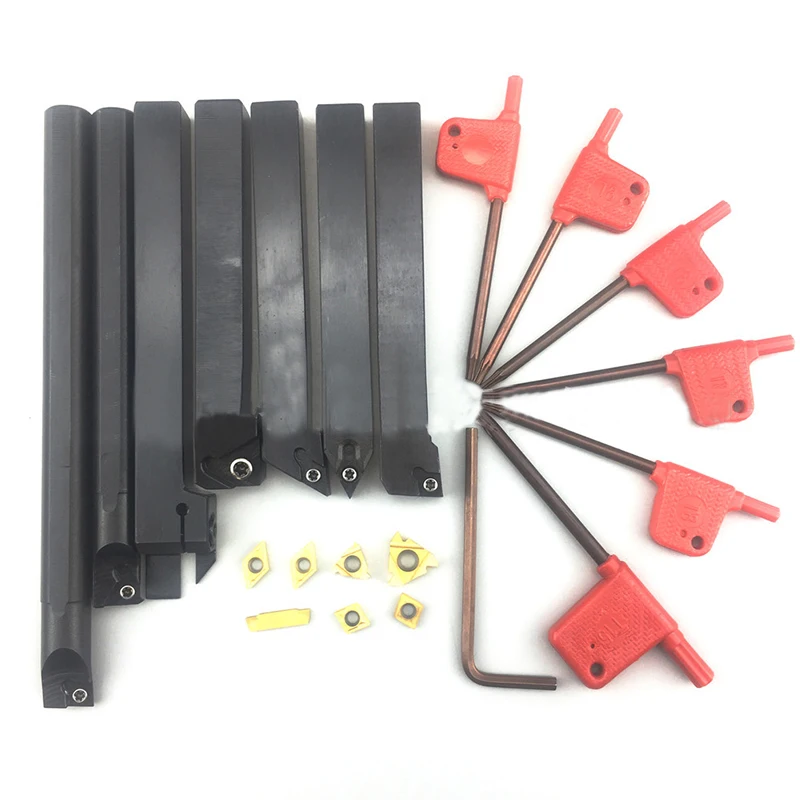 

7pcs 12mm Shank Lathe Turning Tool Holder Boring Bar +7pcs Carbide PVD Inserts Set + 7pcs Wrenches for Machining Steel