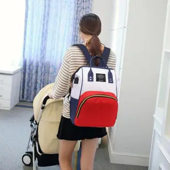 

2pcs/set Mummy USB Backpack Baby Care Bag Diaper Nursing Clutch Backpack Large Capacity Waterproof Casual Laptop Bag