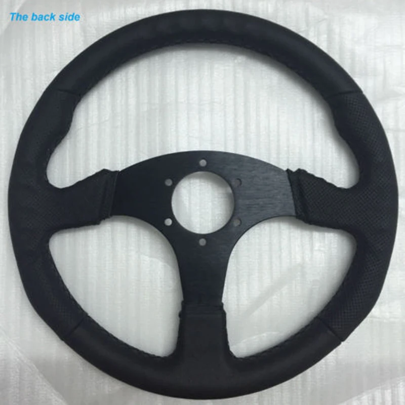 

350mm 14 Inch Race Drift Car Leather Stitching Leather Flat Steering Wheel Racing For OMP Drifting Car Accessories Black