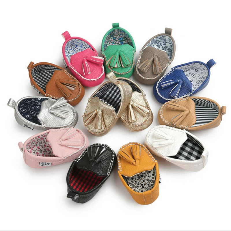 

Slip On Baby Shoes With Tassel Pu Leather Soft Girl&Boy Baby Moccasins Soft Sole Crib Newborn Shoes Sneaker Solid Infant Casual