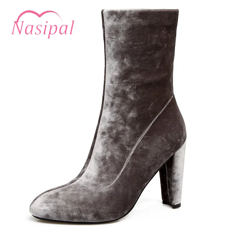 

Nasipal Round Toe Ankle boots for Women High heel Short Sock boots Ladies Autumn Winter shoe woman Black Red Gray Purple Size 46