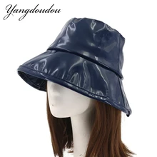 Новые модные шляпы из искусственной кожи, шляпа рыбака, хип-хоп, солнцезащитный, однотонный, глянцевый, шляпы от солнца, Кепка с металлической буквой кости