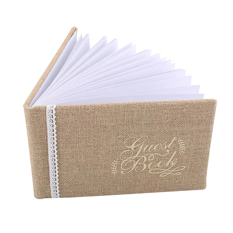 

Vintage Wedding Party Guest Books Lace Linen Decoration Check-in Book