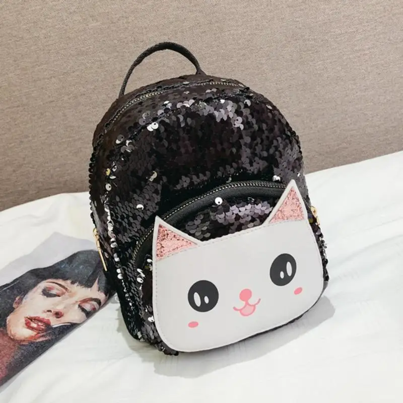 

Women Cat Sequins Backpacks Girls Bling Travel Shoulder Bags School Bags