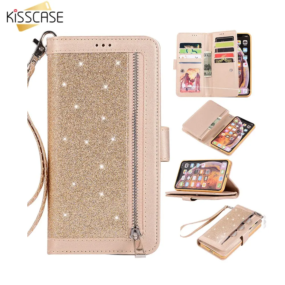KISSCASE Wallet Case For iPhone 7 8 6 6s Plu Glitter Leather Phone Cases X XS MAX XR Back Cover with Card Slot Coque |