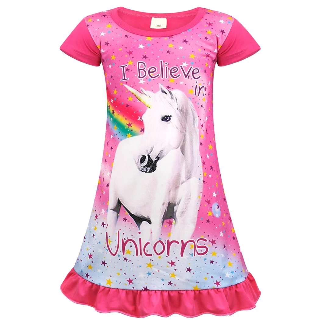 

AmzBarley Kids Dresses For Girls Rainbow Unicorn Sleep Shirts Printed Nightshirt Casual Nightie Princess Toddler Girl Dresses